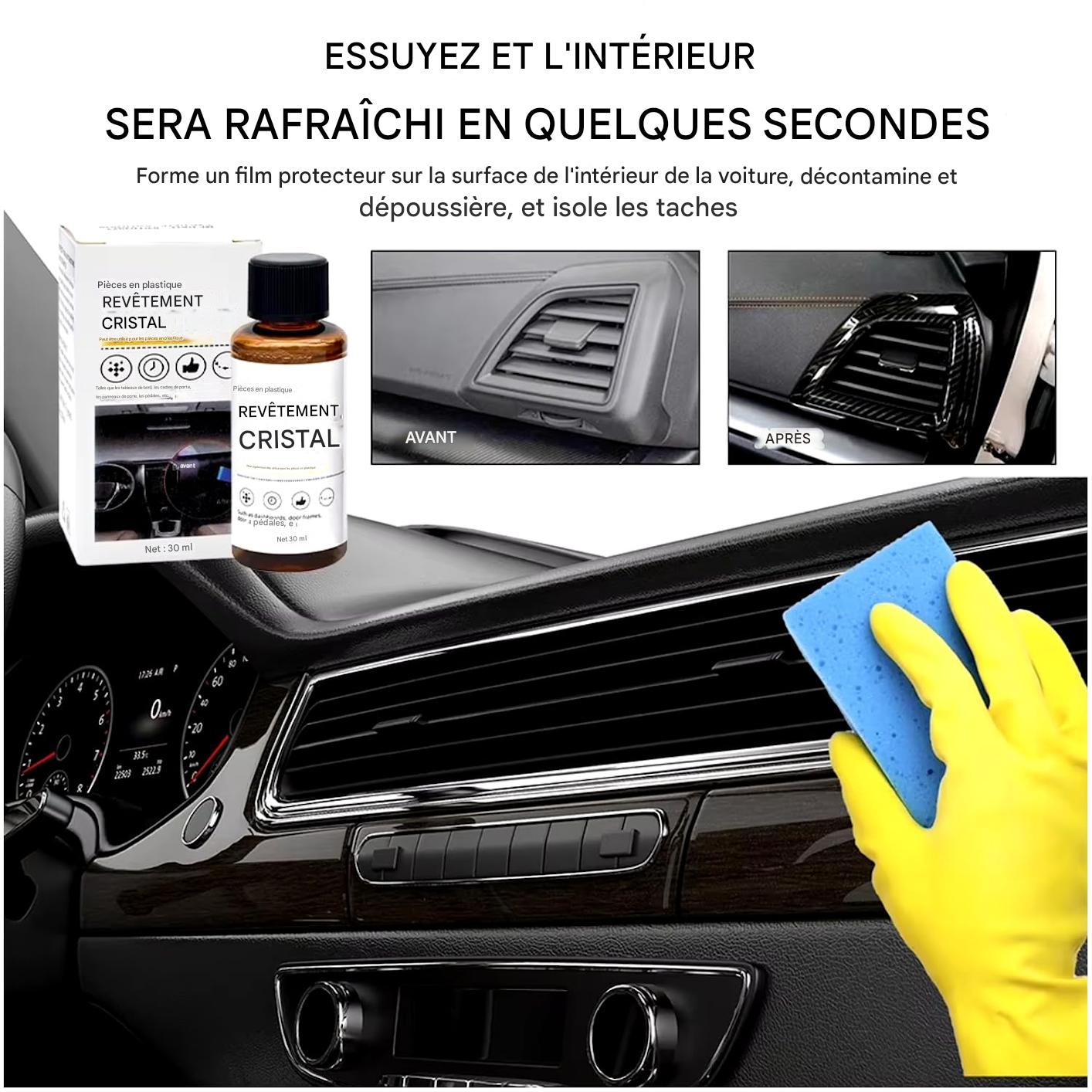 Revêtement Crystal Auto – Protégez et Faites Briller Votre Tableau de Bord et toute pièces plastique de voiture et moto Comme Neuf en Quelques Secondes