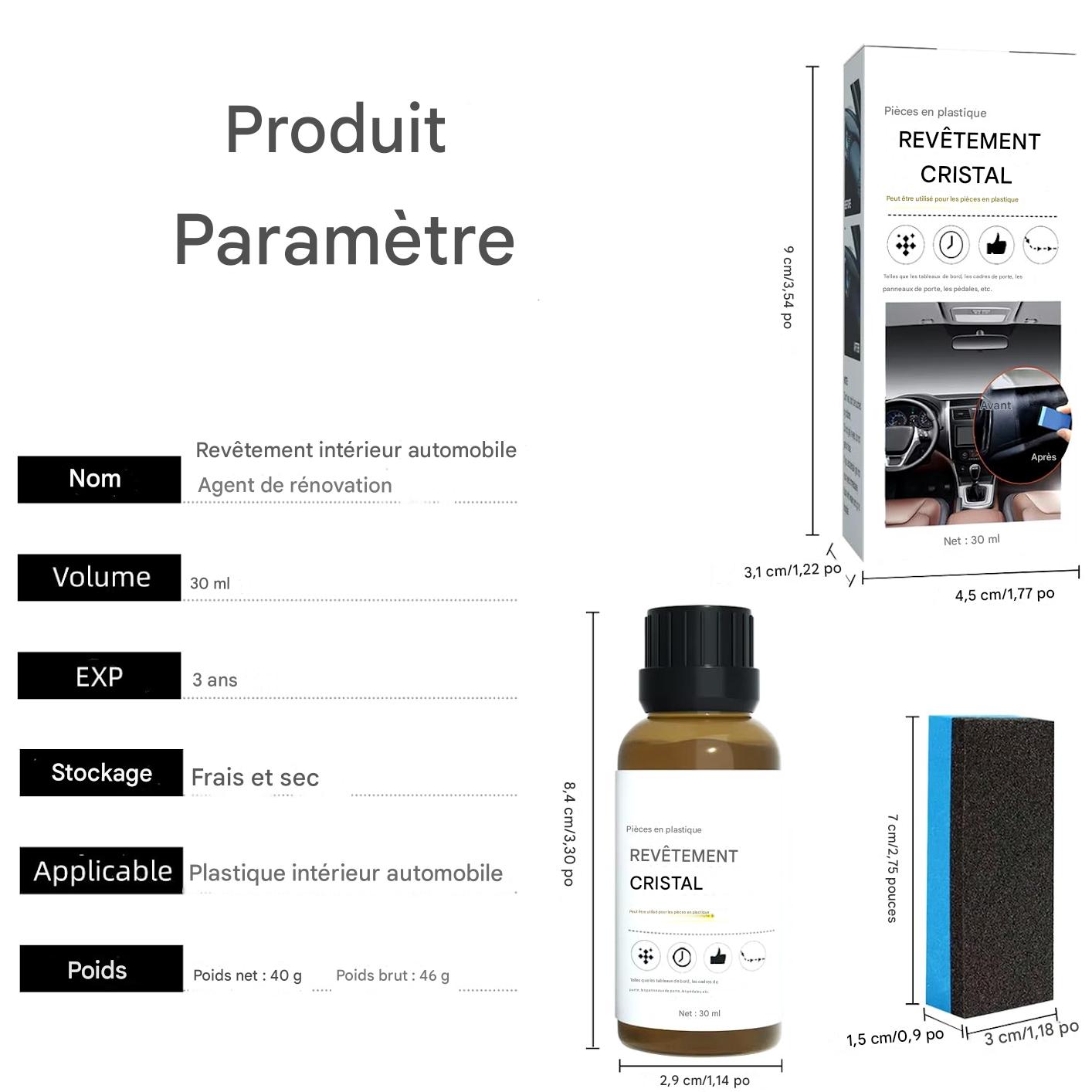 Revêtement Crystal Auto – Protégez et Faites Briller Votre Tableau de Bord et toute pièces plastique de voiture et moto Comme Neuf en Quelques Secondes