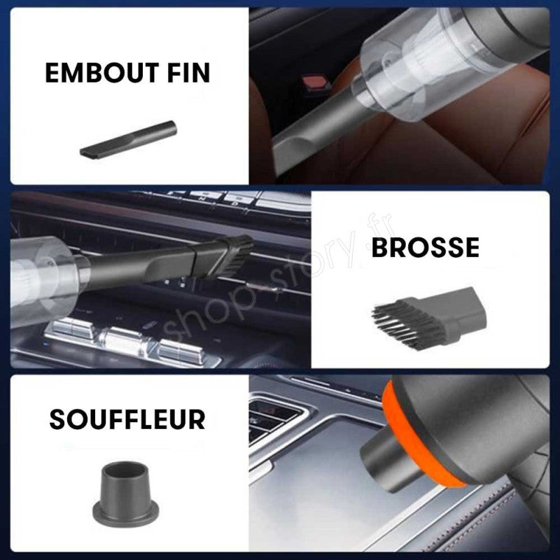 MINI ASPIRATEUR ET SOUFFLEUR SANS FIL RECHARGEABLE 3 EN 1 AVEC ACCESSOIRES