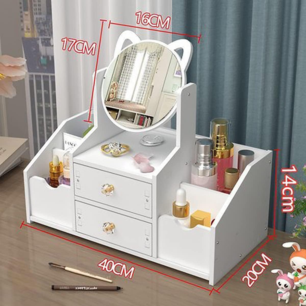 MiraStyle Organizer™ –Mini coiffeuse à table compacte avec miroir intégré